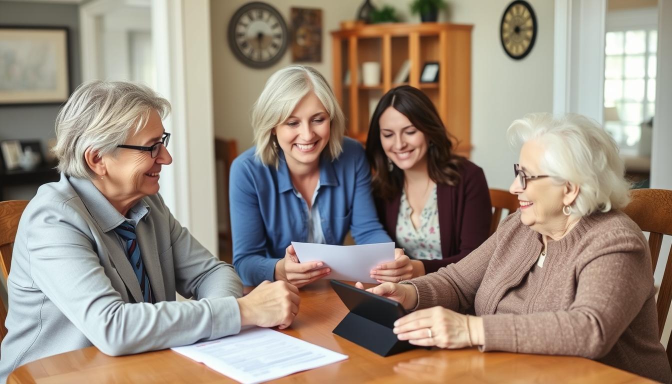 Care coordinator meeting with family to arrange in-home assistance in Framingham MA