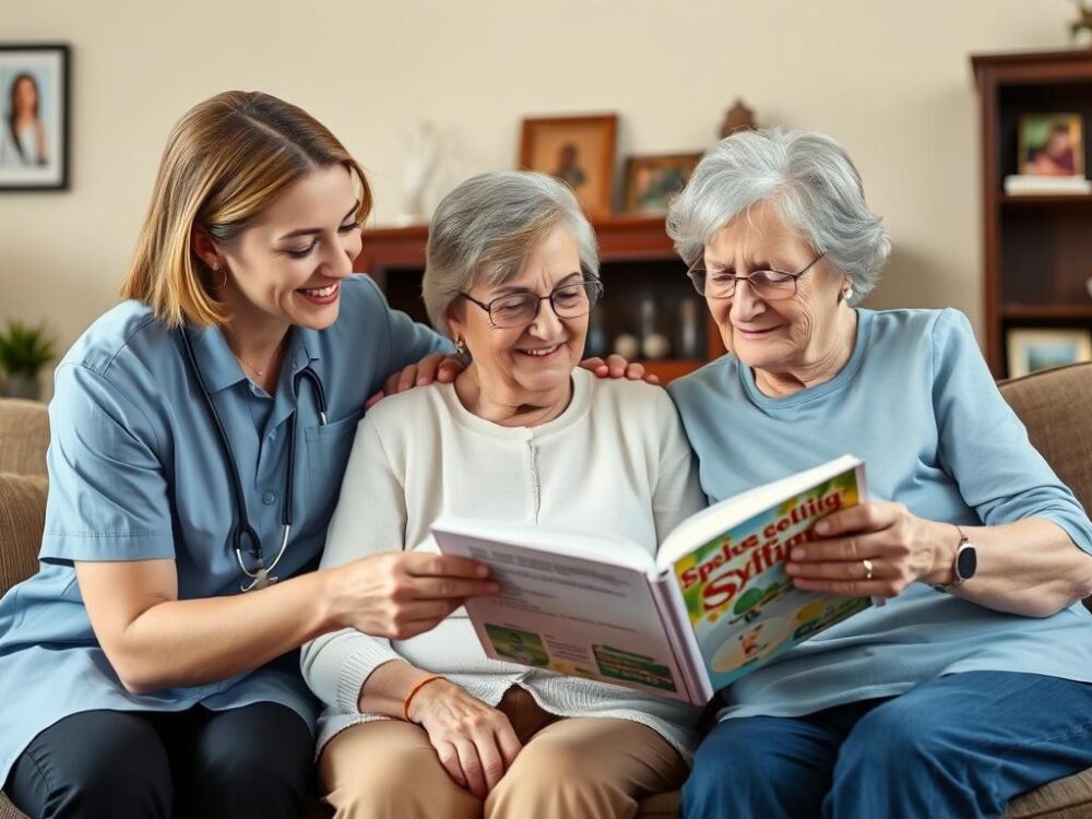 Caregiver assisting senior woman with daily activities in a Framingham home