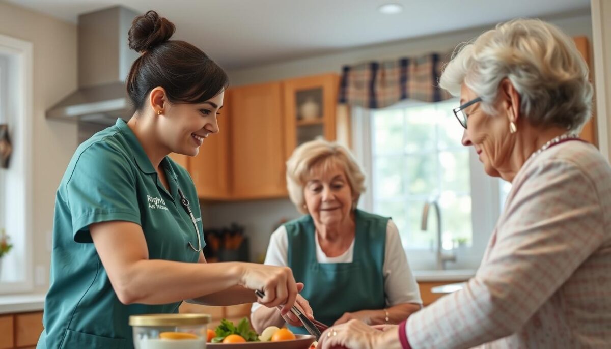Right at Home caregiver assisting a senior in Framingham MA