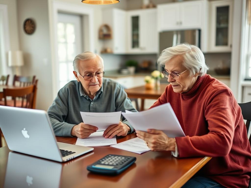 Senior couple reviewing in-home care financial documents in Framingham