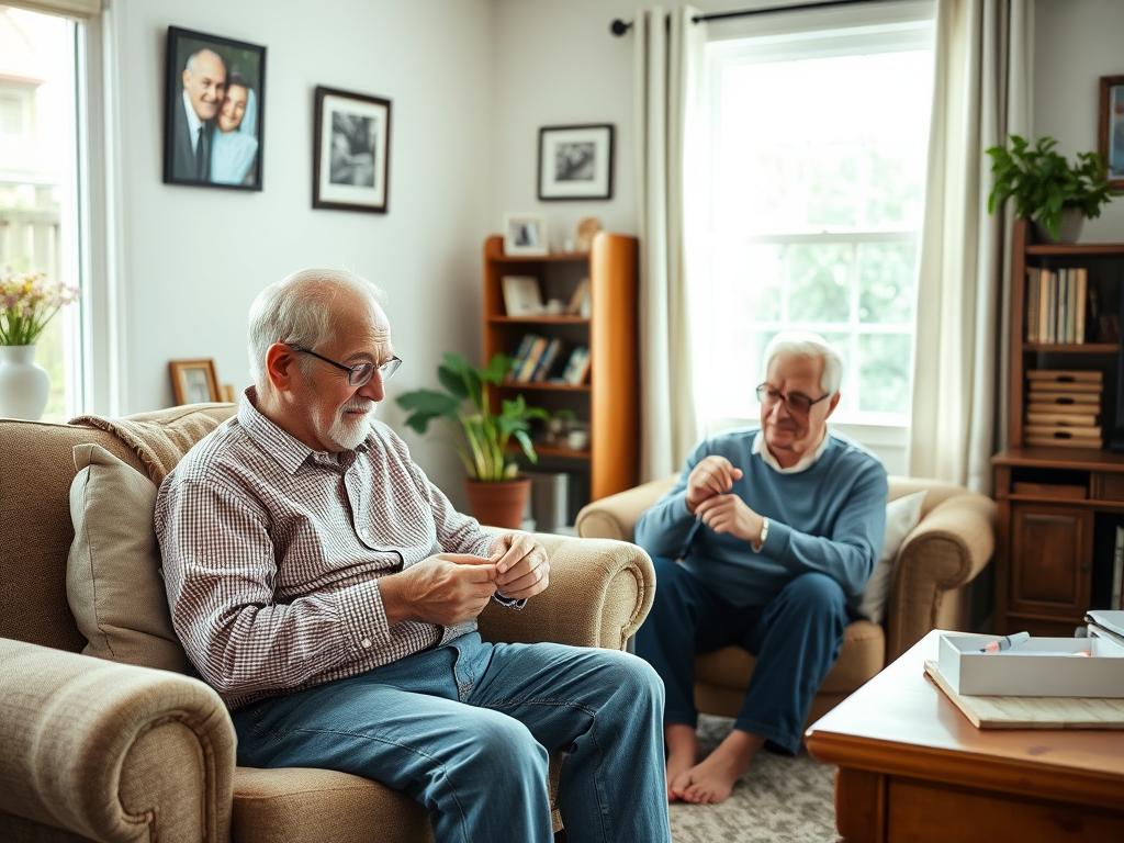Senior man enjoying personalized care in his Framingham home with a caregiver